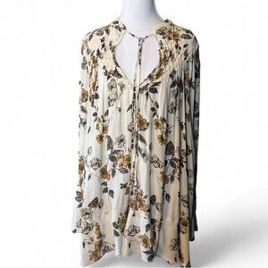 Free People Floral Boho Peasant Blouse – Cream Multicolor – Size M